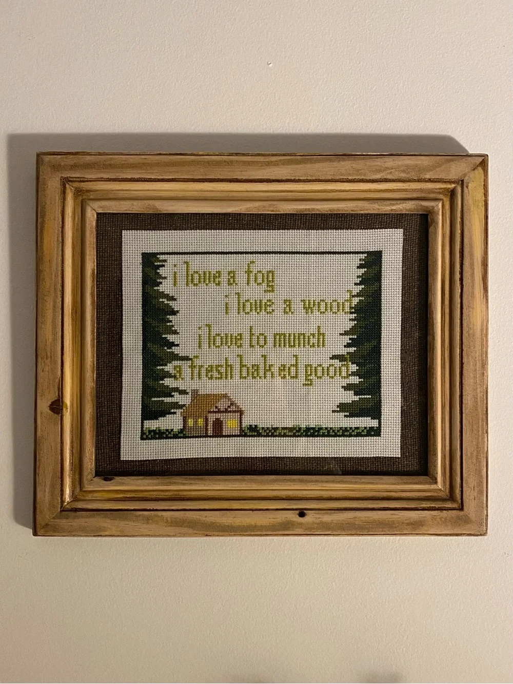 Rustic Brown Framed Cross-Stitch Home Accent